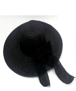 Bow Straw Wide-Brim Hat HA300225 BLACK